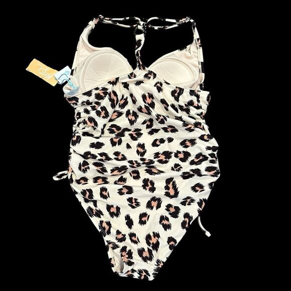 Women’s Kona Sol Animal Print Side Cinch One Piece Swimsuit Sz Large - Picture 6 of 9